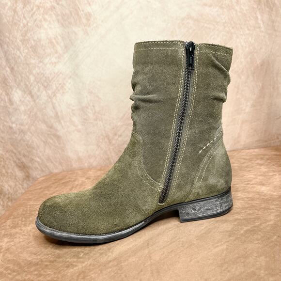 Earth Beaufort Wide Slouch Ankle Boots Olive Green Suede Leather Women's 7D Boho - Picture 5 of 12